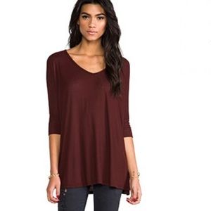 Michael Lauren brown v neck micro ribbed quarter sleeve oversized top medium